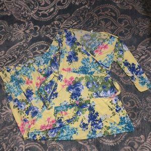 Pink blush yellow floral maternity dress L